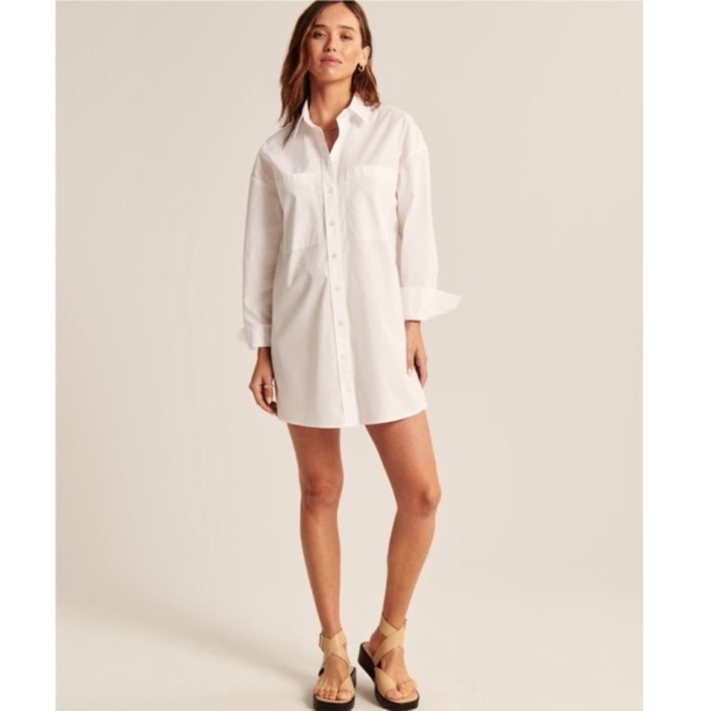 Abercrombie & Fitch White Relaxed Poplin Shirt Dress